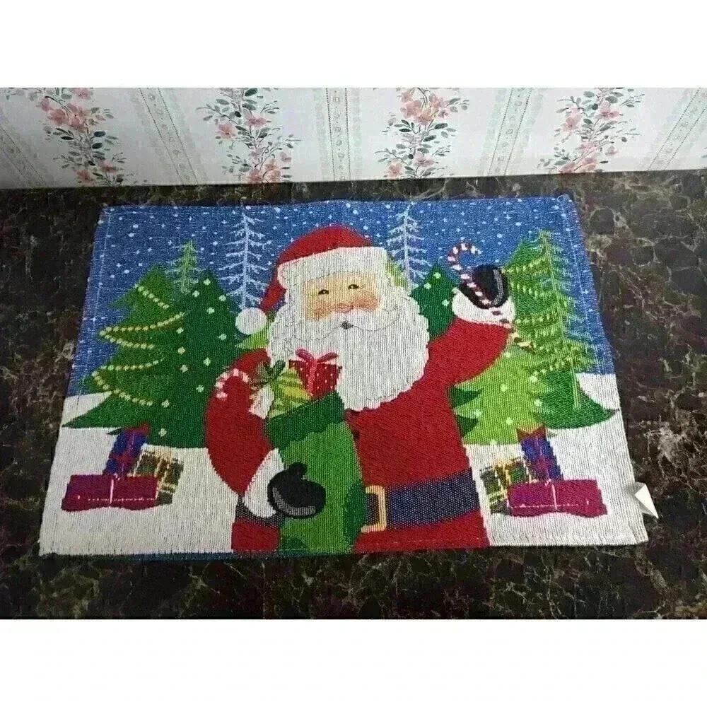 Set of 7 Same Tapestry Placemat CHRISTMAS SANTA W/CANDY CANE & GIFTS KITCHEN
